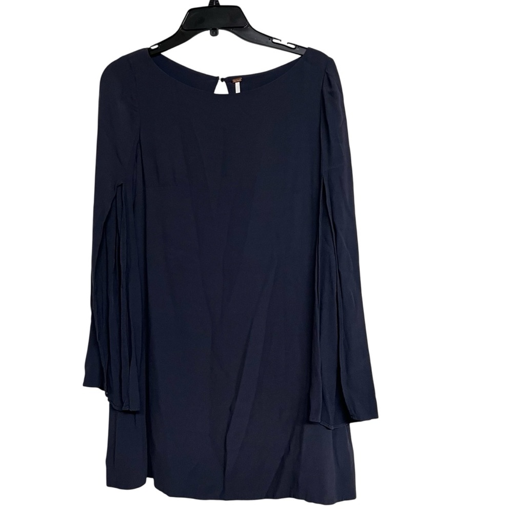 Free People Navy Blue‎ Slit Bell Sleeves Mini Dress XS